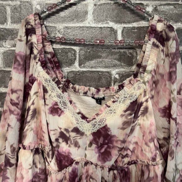 NWT Torrid Babydoll Crinkle Chiffon Blouson Sleeve Top shirt DUSK ROSE FLORAL - Picture 2 of 14